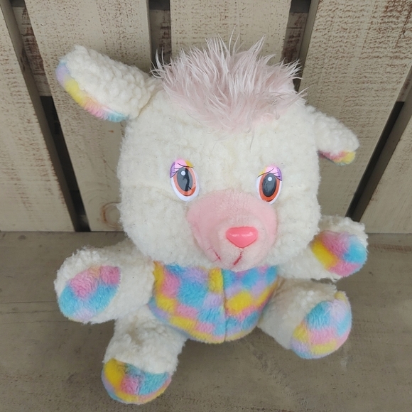 House Of Lloyd Wool Plush Lamb Pastel Checkered Stuffed Animal Sheep Vtg Easter - Picture 2 of 16